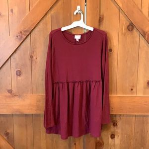 Maroon Long-Sleeved Maternity Blouse